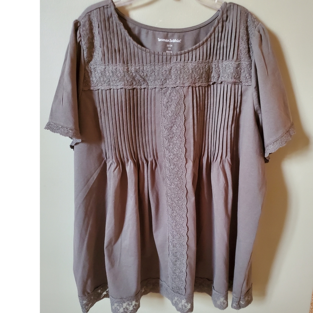 Pleated T-Shirt with Lace Trim- 3 for $20